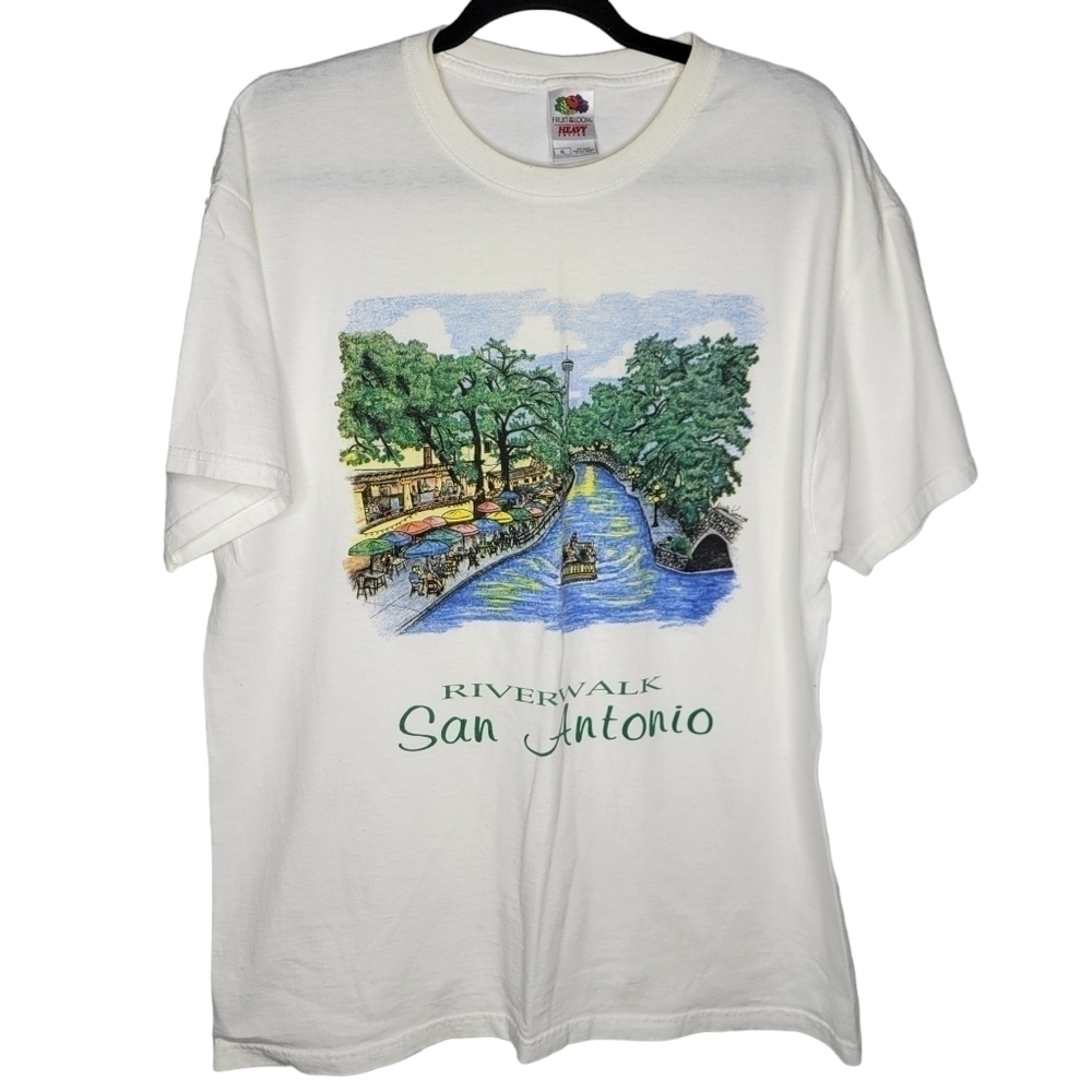 Vintage 90s San Antonio Riverwalk Texas Travel Nature Art T-Shirt Size XL